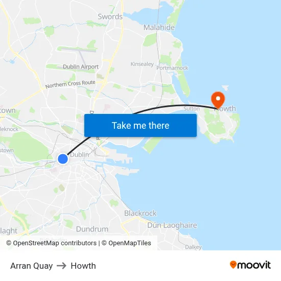 Arran Quay to Howth map