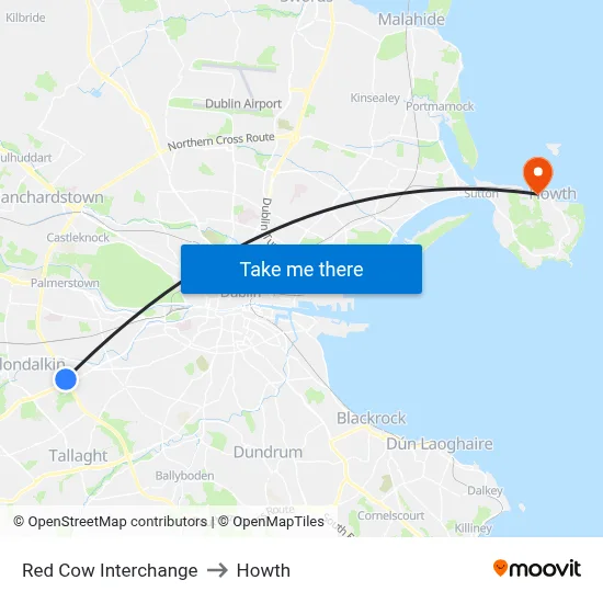 Red Cow Interchange to Howth map