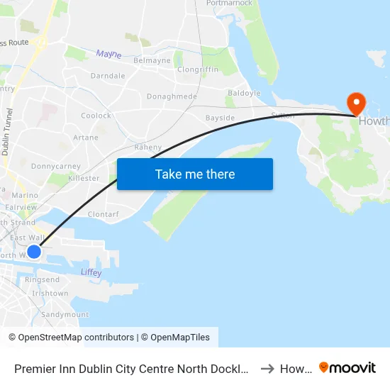 Premier Inn Dublin City Centre North Docklands to Howth map