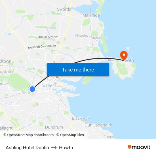 Ashling Hotel Dublin to Howth map