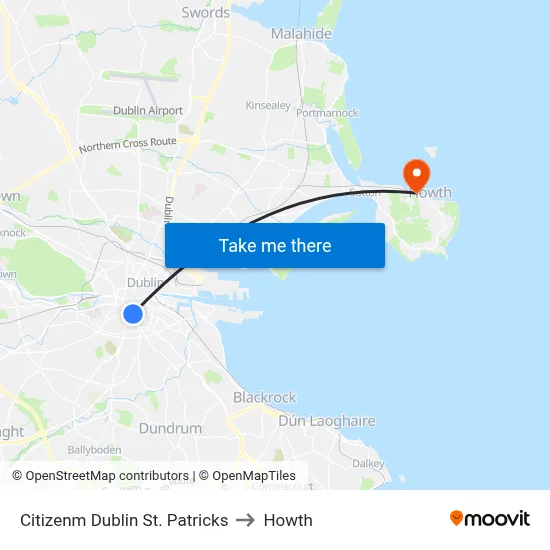 Citizenm Dublin St. Patricks to Howth map
