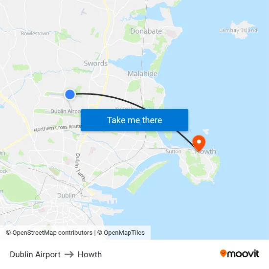 Dublin Airport to Howth map