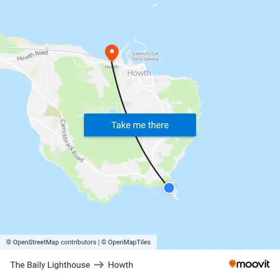 The Baily Lighthouse to Howth map