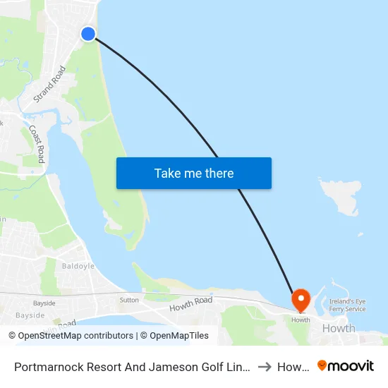 Portmarnock Resort And Jameson Golf Links to Howth map