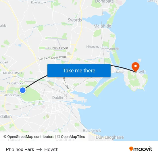 Phoinex Park to Howth map