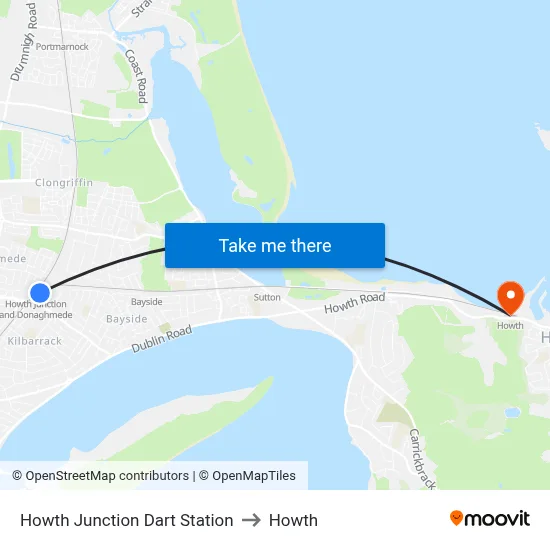 Howth Junction Dart Station to Howth map