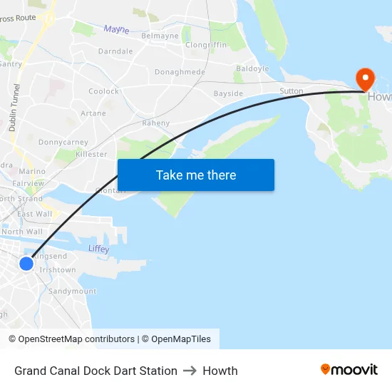 Grand Canal Dock Dart Station to Howth map