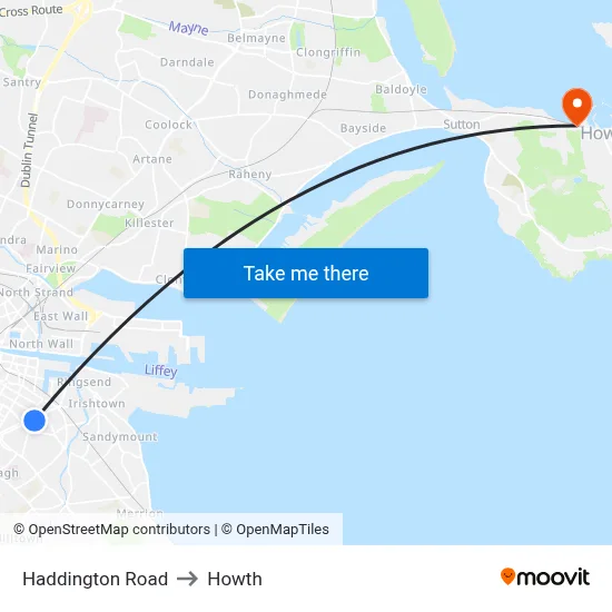 Haddington Road to Howth map