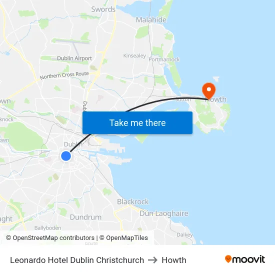 Leonardo Hotel Dublin Christchurch to Howth map