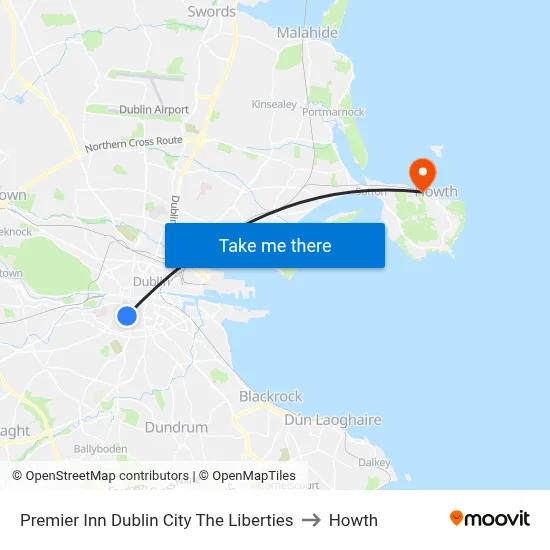 Premier Inn Dublin City The Liberties to Howth map