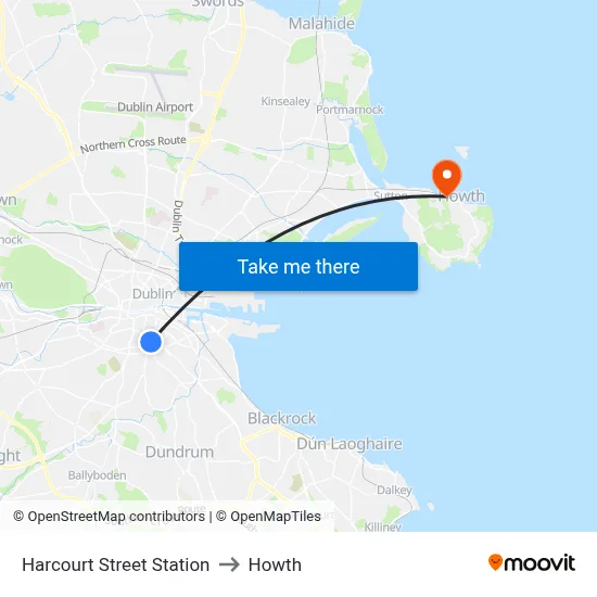 Harcourt Street Station to Howth map