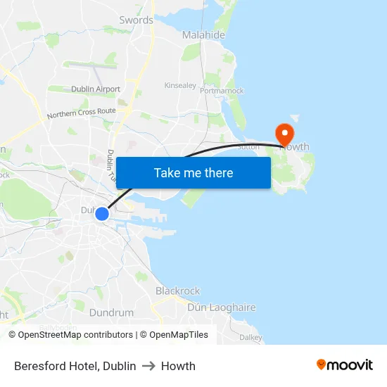 Beresford Hotel, Dublin to Howth map
