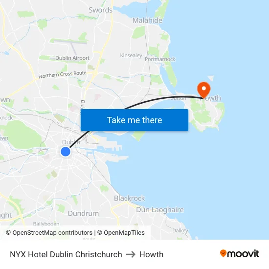 NYX Hotel Dublin Christchurch to Howth map