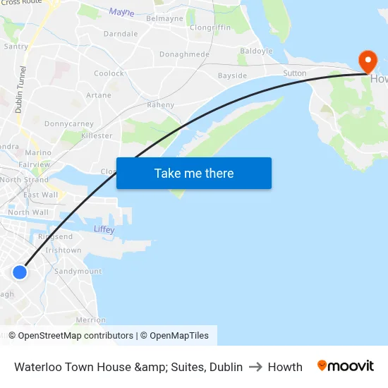 Waterloo Town House &amp; Suites, Dublin to Howth map