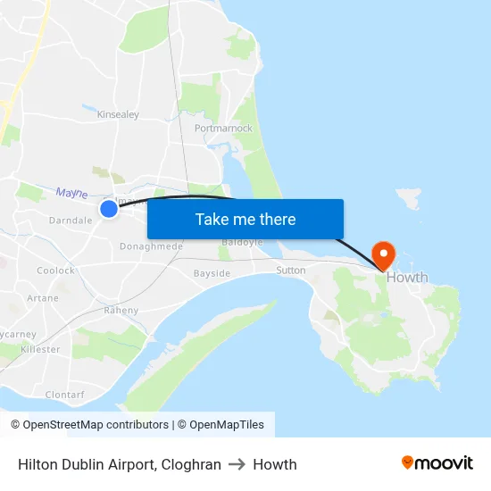 Hilton Dublin Airport, Cloghran to Howth map