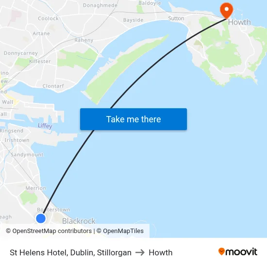 St Helens Hotel, Dublin, Stillorgan to Howth map