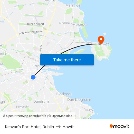 Keavan's Port Hotel, Dublin to Howth map