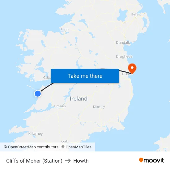 Cliffs of Moher (Station) to Howth map