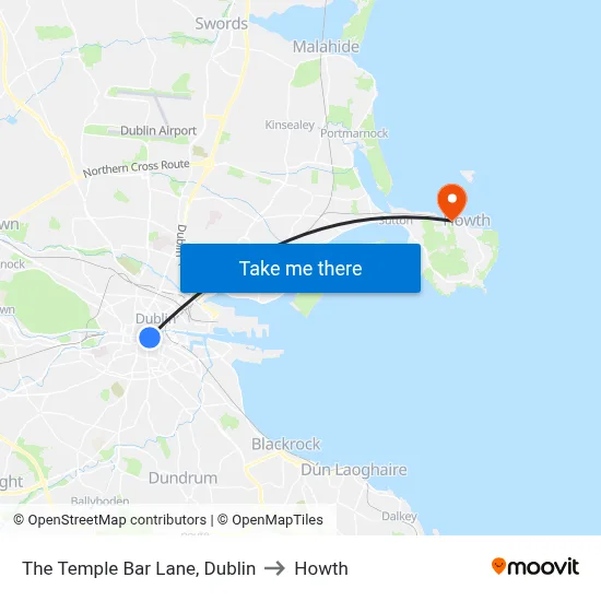 The Temple Bar Lane, Dublin to Howth map