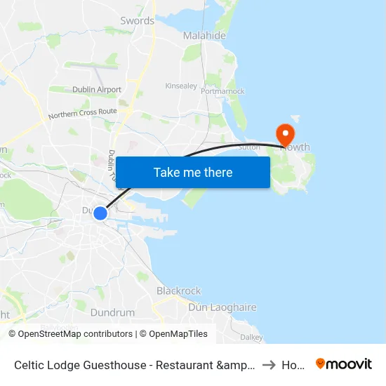 Celtic Lodge Guesthouse - Restaurant &amp; Bar, Dublin to Howth map