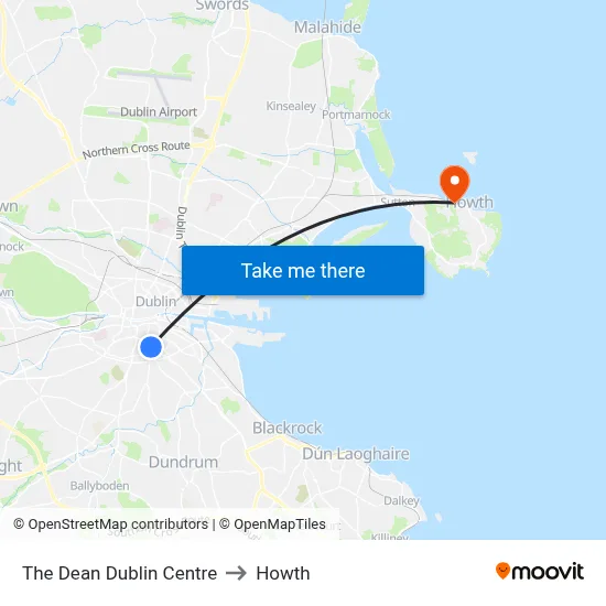 The Dean Dublin Centre to Howth map