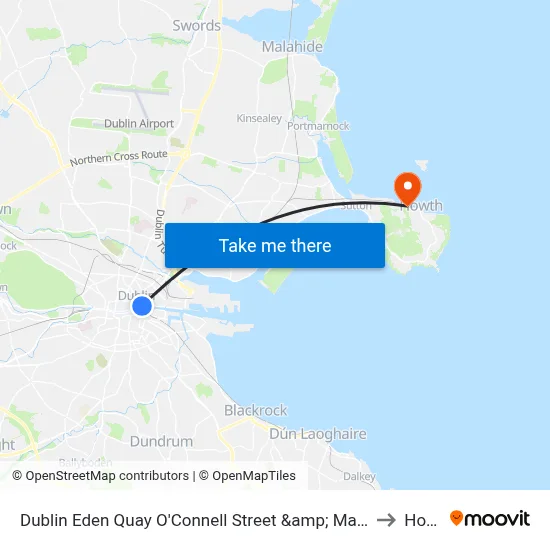 Dublin Eden Quay O'Connell Street &amp; Marlborough Street to Howth map
