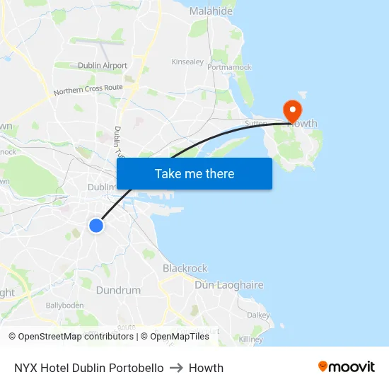NYX Hotel Dublin Portobello to Howth map