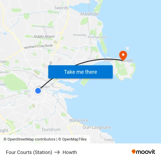 Four Courts (Station) to Howth map