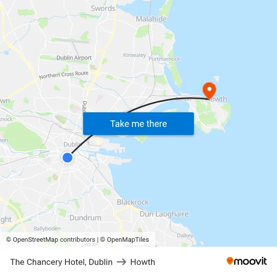 The Chancery Hotel, Dublin to Howth map