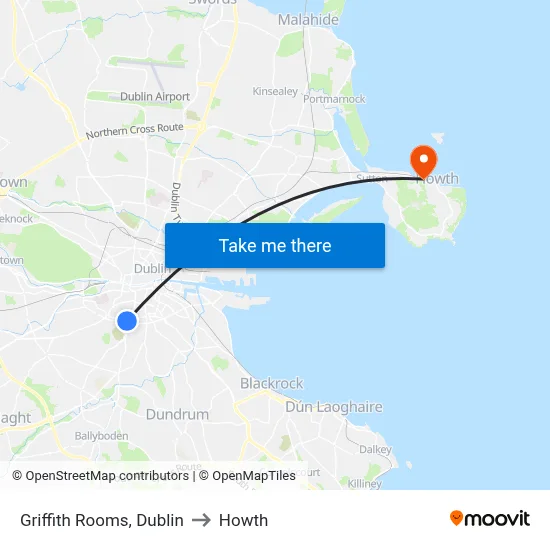 Griffith Rooms, Dublin to Howth map