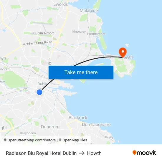 Radisson Blu Royal Hotel Dublin to Howth map