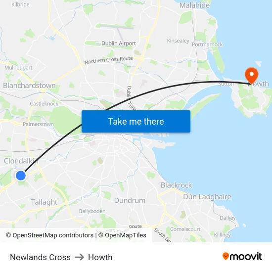 Newlands Cross to Howth map