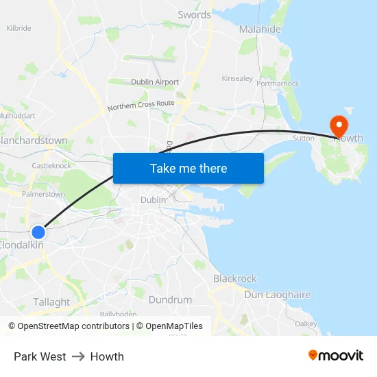 Park West to Howth map