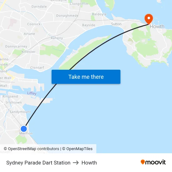Sydney Parade Dart Station to Howth map