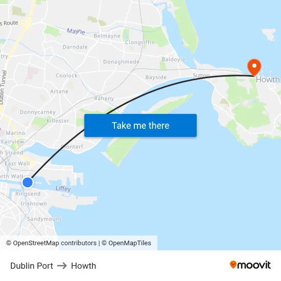 Dublin Port to Howth map