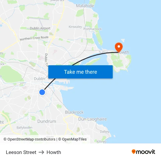 Leeson Street to Howth map