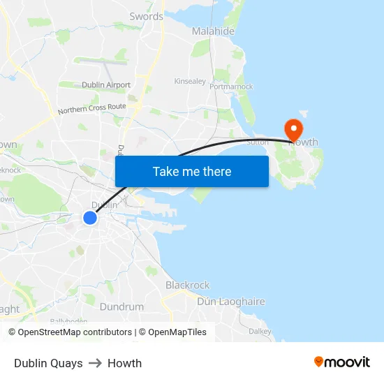 Dublin Quays to Howth map