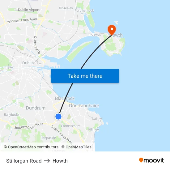 Stillorgan Road to Howth map