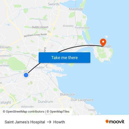 Saint James's Hospital to Howth map