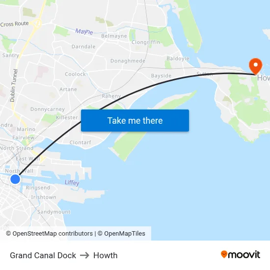 Grand Canal Dock to Howth map