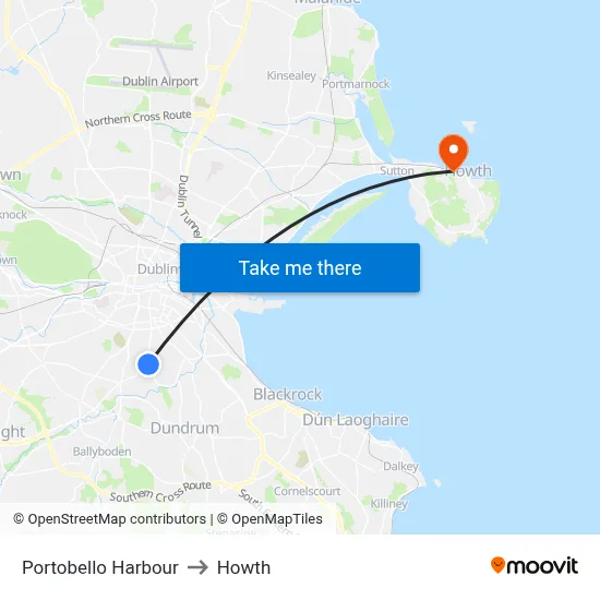 Portobello Harbour to Howth map