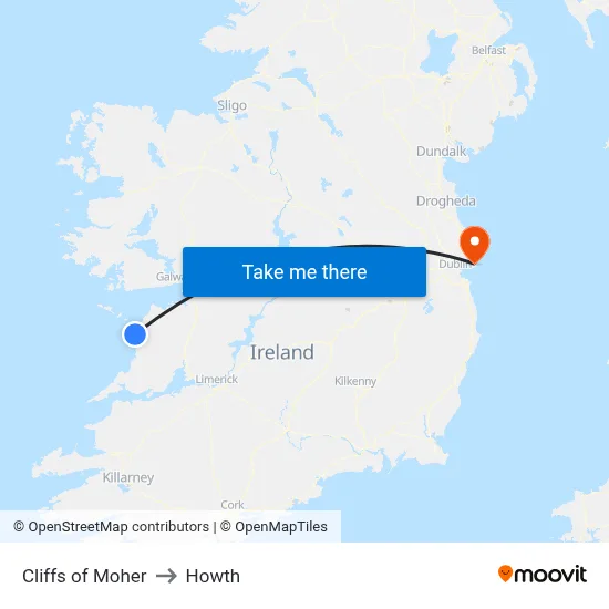 Cliffs of Moher to Howth map