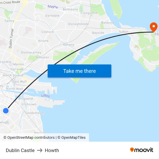 Dublin Castle to Howth map