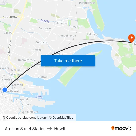 Amiens Street Station to Howth map