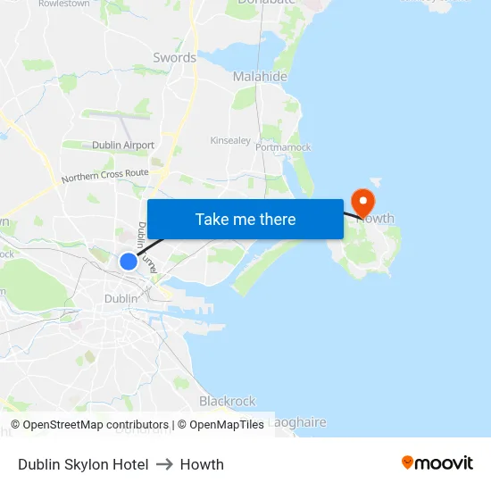 Dublin Skylon Hotel to Howth map