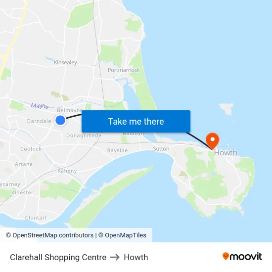 Clarehall Shopping Centre to Howth map