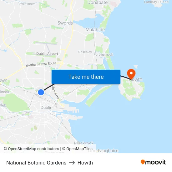 National Botanic Gardens to Howth map