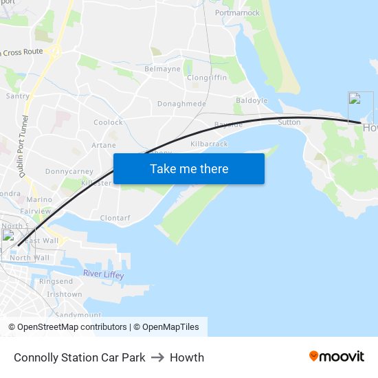 Connolly Station Car Park to Howth map