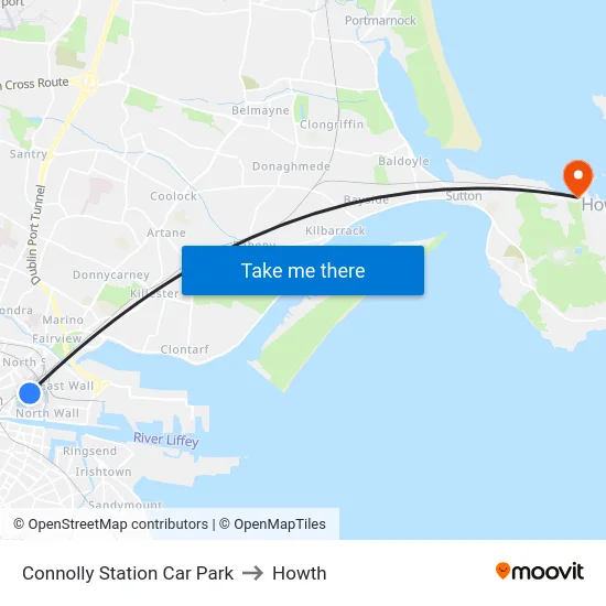 Connolly Station Car Park to Howth map