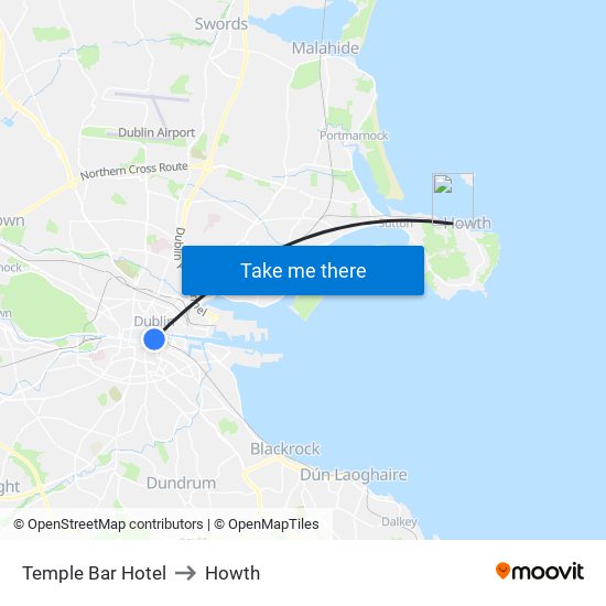 Temple Bar Hotel to Howth map